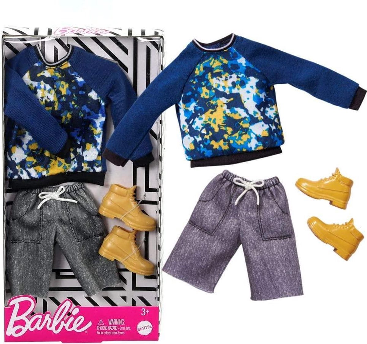 Gasvormig roterend Uittreksel Barbie Ken kleding met grafisch sweatshirt, grijze korte broek en laarzen |  bol.com