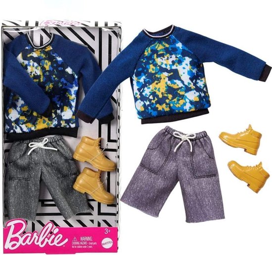 onderdak fax kristal Barbie Ken kleding met grafisch sweatshirt, grijze korte broek en laarzen |  bol.com