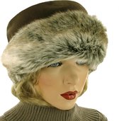 Dames fleece bonthoed winterhoed met bontrand kleur olijf bruin maat one size 57 58 centimeter