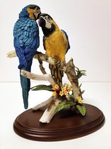 Papegaaien op tak met bloemen - Country Artist - Blauw/Geel - 24cm