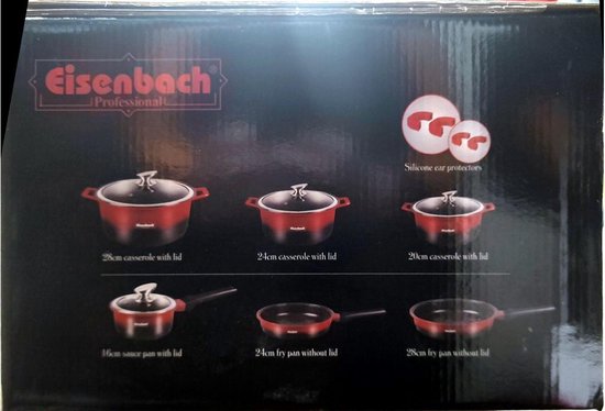Eisenbach - 14 delig - pannenset - pfoa free - kleur rood met zwarte rand  gevlamd. | bol.com
