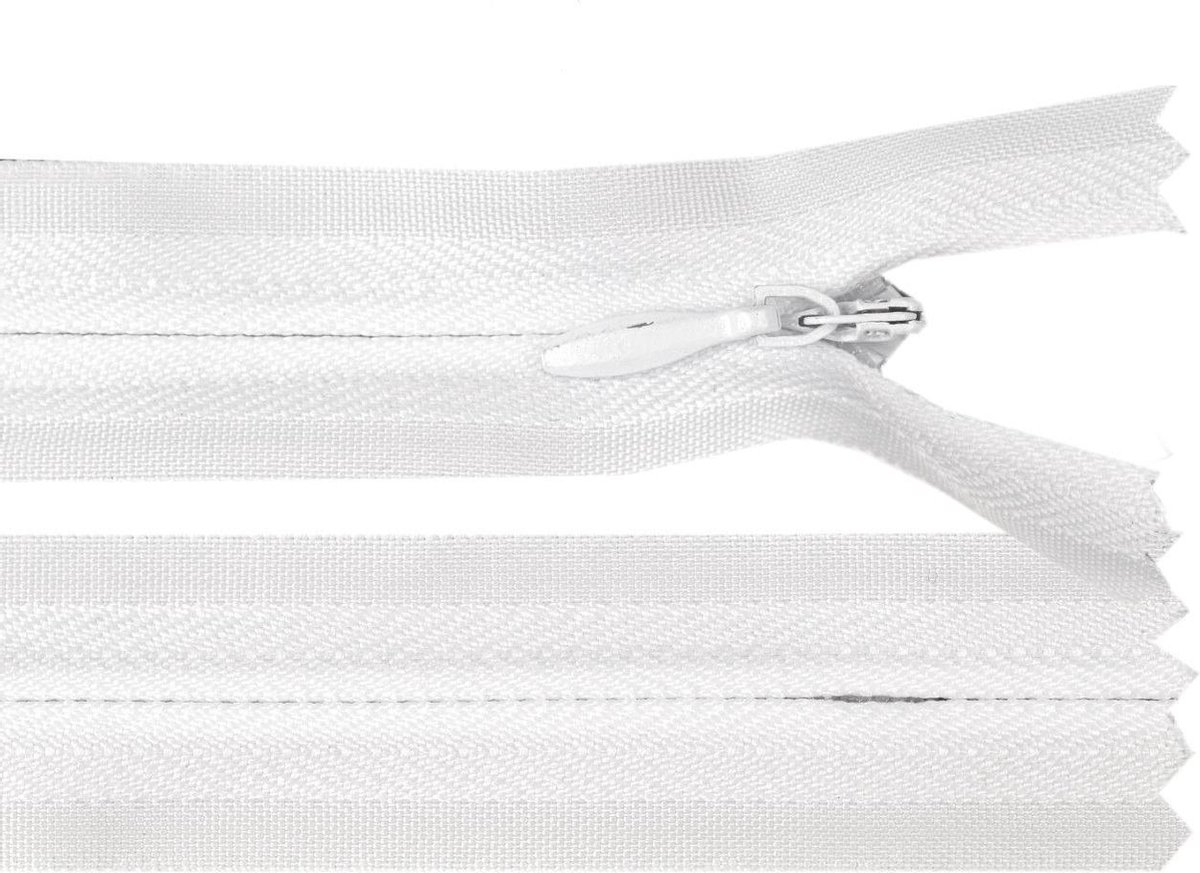 10 Stuks ONZICHTBARE/BLINDE RITSEN, Lengte 40CM, Kleur WIT