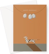 Chien et chevrons - carte d'anniversaire de teckel bringé - carte d'anniversaire teckel pommelé chocolat