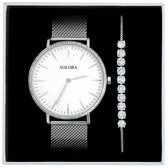 Yolora Luxe Giftbox - Zilverkleurige Armband en RVS Horloge - 130 Kalpa Camaka Kristallen - 18K Witgoud Verguld - Zilver - Vrouwen Sieraden - Dames Geschenkdoos - Cadeau doos - Exclusieve Ges
