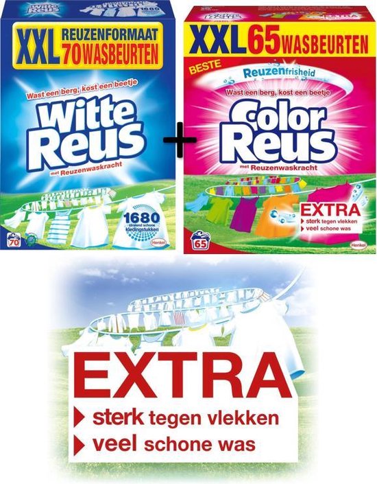 SETPRIJS Color + Witte Reus Waspoeder Wasmiddel - Witte Reus - Voordeelverpakking - 65 wasbeurten + 70 wasbeurten
