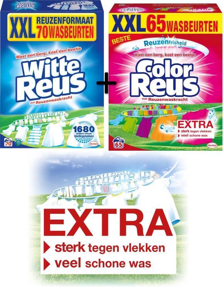 SETPRIJS Color + Witte Reus Waspoeder Wasmiddel - Witte Reus - Voordeelverpakking - 65 wasbeurten + 70 wasbeurten - Witte Reus