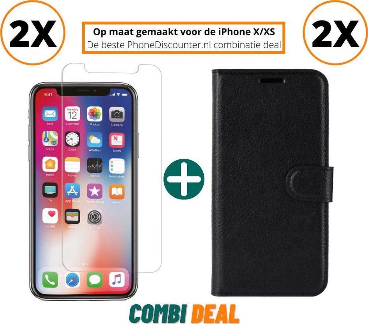iphone x cover case | iPhone X A1901 full body cover 2x | iPhone X stand case zwart | 2x hoes iphone x apple | iPhone X beschermhoes + 2x iPhone X gehard glas screenprotector