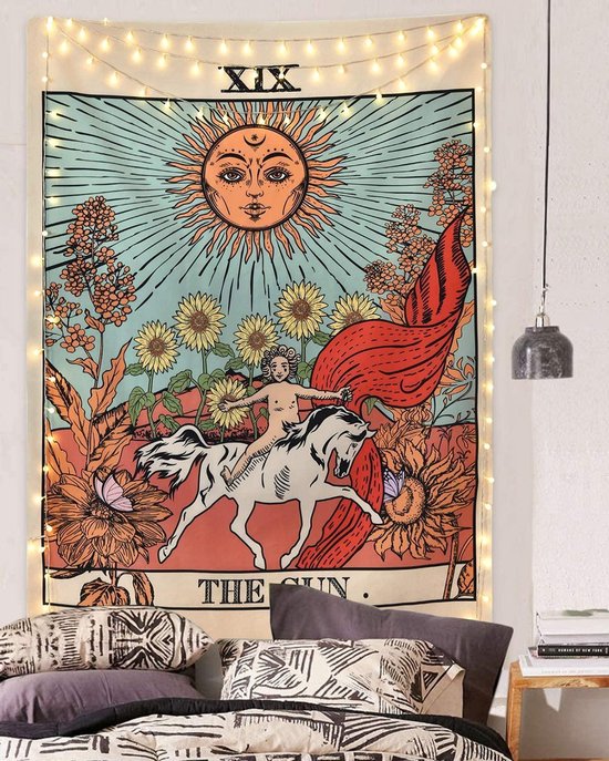 Ulticool - Sun Nature Fleurs Tarot Horoscope Vintage Retro - Tapisserie - 200x150 cm - Groot tapisserie - Affiche