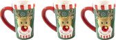 Kerstmokken (3stuks. 370ml). Groen- Kerstmok - Rudolf Rendier -Keramische Kerst Mok - Kerstmis Versiering