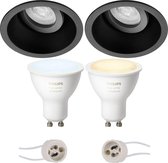 Pragmi Zano Pro - Inbouw Rond - Mat Zwart - Kantelbaar - Ø93mm - Philips Hue - LED Spot Set GU10 - White Ambiance - Bluetooth - BES LED