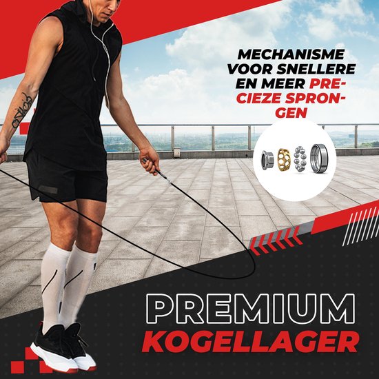 Tested by Athletes - Professioneel Springtouw + E-Book met oefeningen - Verstelbaar - Sport Springtouw - Zwart - Tested by Athletes