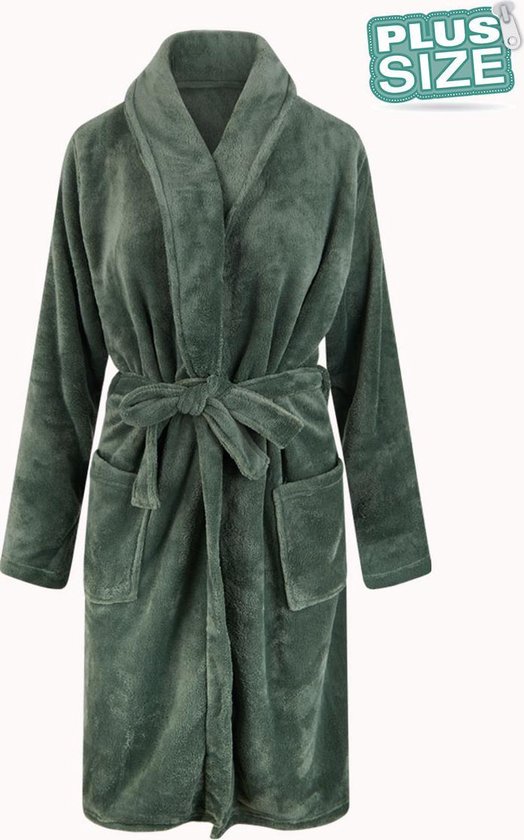 Grote maten badjas unisex - sjaalkraag badjas van fleece - Plus size - groen 3XL/4XL