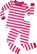 Elowel - Jongen en Meises Gestreepte Pyjama, 2 Delig, 100% Katoen, Comfortabel, Slim fit Broek | 10 Jaar | Roze en White