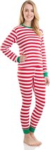 Elowel - Unisex Vollwassen Gestreepte Kerstpyjama, 2 Delig, 100% Katoen,Comfortabel, Slim fit Broek | L | Rood en wit