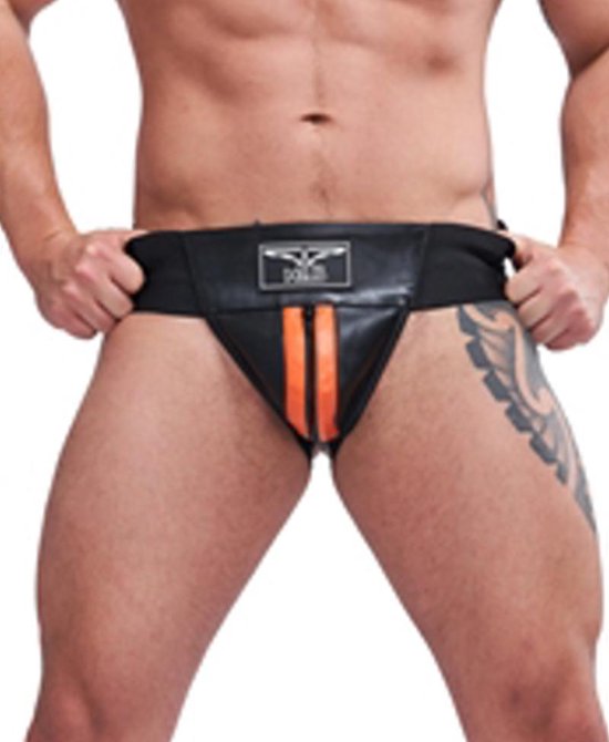 Foto: Mister b leren premium jockstrap met oranje bies medium