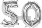 50 Jaar Folie Ballonnen Zilver - Happy Birthday - Foil Balloon - Versiering - Verjaardag - Man / Vrouw - Feest - Inclusief Opblaas Stokje & Clip - XL - 115 cm