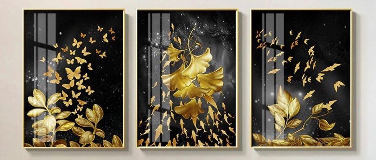 Diamond painting - gouden vlinders - abstract - 3 luik - 3x 30x40 | bol