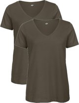 Senvi Dames 2-pack V-hals T-shirt 100% Katoen (Biologisch) Olijfgroen - XXL