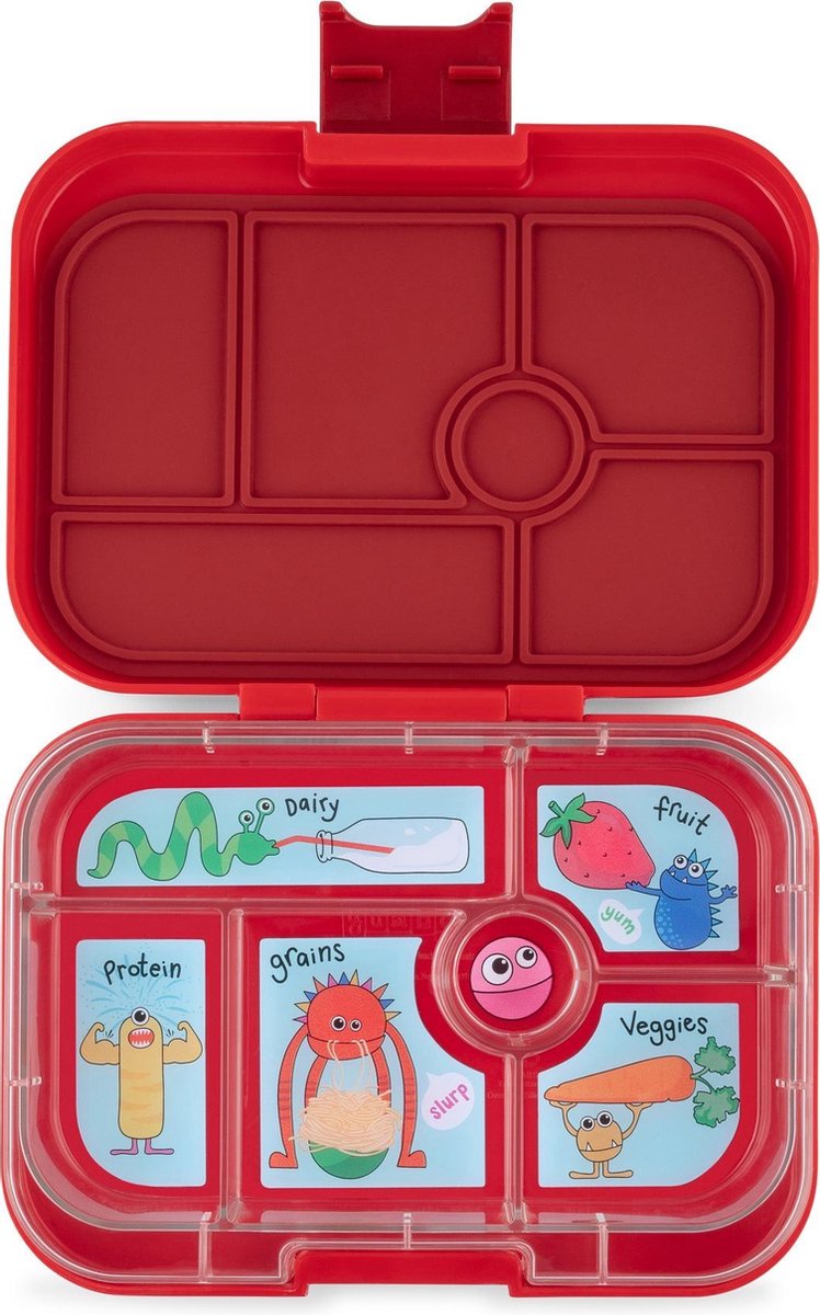Yumbox Original - lekvrije Bento box lunchbox - 6 vakken - Wow rood / Funny Monsters tray