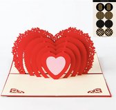 Rood hart 3D wenskaart - Valentijnskaart Huwelijk Singles day - Liefdeskaart met 3D hart I love you pop-up wenskaart met 8 Feestelijke Sluitzegels - Complete Set