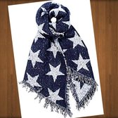 Warme sjaal met sterren ( donker blauw met witte sterren )