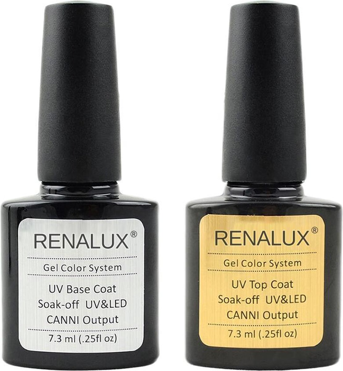 Gellak Base & Top Coat Nagellak Set - Basecoat en Topcoat - Geschikt voor iedere (Gel)nagellak en UV lamp - 2 Stuks - RENALUX