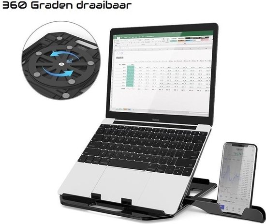 Universele Ergonomische Laptop Standaard - Verstelbaar - Met Telefoon Houder - Tot 17 Inch - Opvouwbaar - Tablet Houder - Tablet Standaard - Laptop Cooler -Laptop Stand - Laptopstandaard - Laptoptafel - Laptop verhoger