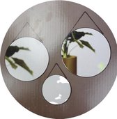 Hangspiegel THERESE Met Metalen Ketting - Zwart - Metaal / Glas - Ø 20 / 30 / 35 cm - Rond - Set van 3 spiegels