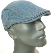 Katoenen washed denim spijker flatcap platte pet kleur lichtblauw maat one size