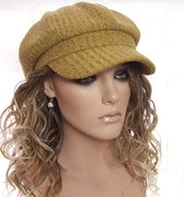 Dames baret met klepje oversized winter pet kleur okergeel maat S / M