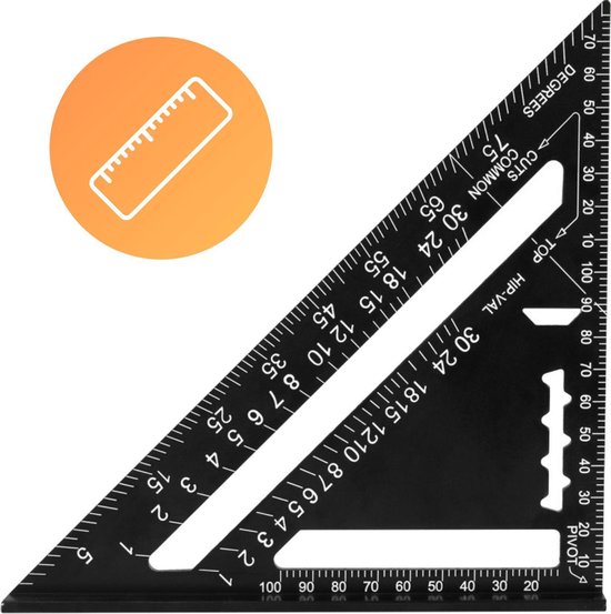 Omnium - Carré - Driehoek métrique - Speed Square - Crochet d'écriture - Crochet de bloc - Crochet à onglet - Triangle de mesure 5 en 1 - Zwart