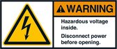 Warning Hazardous voltage inside sticker, ANSI, 2 per vel 45 x 100 mm