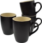 Orange85 Koffiekopjes - 340ml - Set van 4 - Matzwart - Crème - Kopjes - Aardewerk