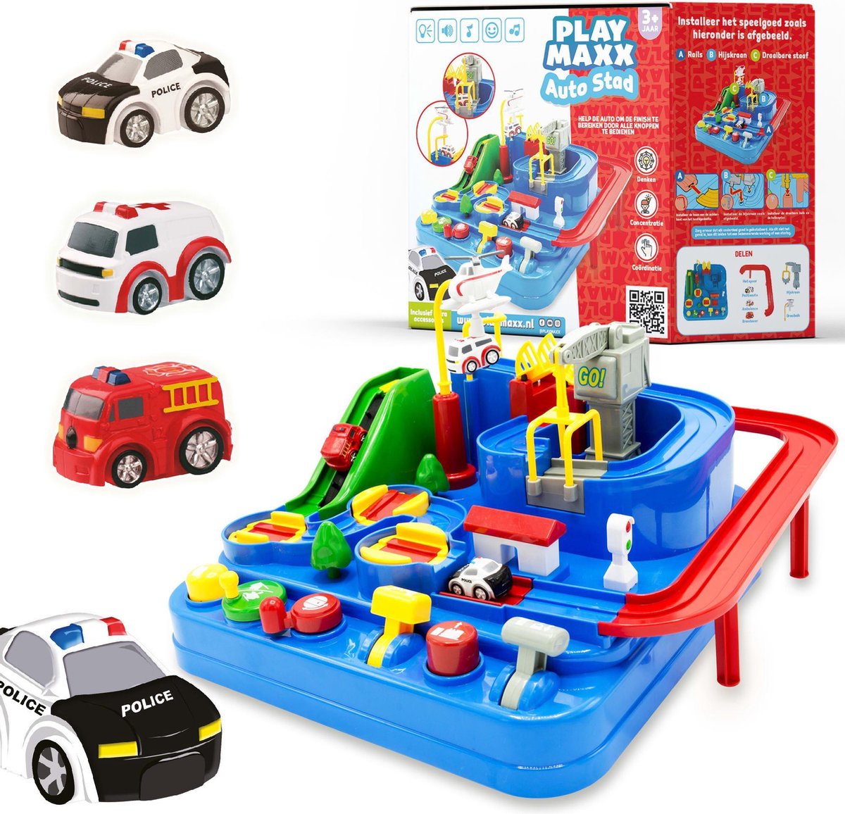 PlayMaxx AutoStad - Auto Speelgoed met Accessoires - Helikopter - Politie -  Ambulance... | bol.com