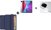 iPad Pro 11 2020 Hoesje - 11 inch - iPad pro 11 2020 Screenprotector - Camera protector - Tri fold book case Tablet hoesje met stand Blauw + Tempered Gehard Glas + Camera lens prot