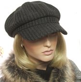 Dames baret met klepje oversized winter pet kleur antraciet zwart maat S /M