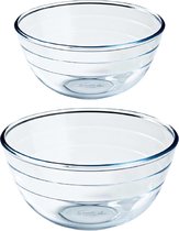 Set van 6x stuks glazen keuken of serveer schalen - 3x stuks van 1 liter en 3x stuks van 2 liter inhoud.