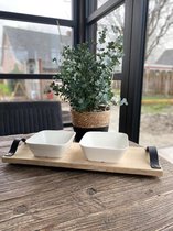 Serveerplank van eikenhout met 2 lederen handvatten