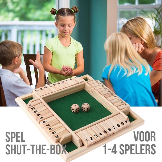 Allernieuwste Shut the box - Dobbelspel - 1 - 4 spelers - Houten Bordspel - Drankspel - Denkspel - Gezelschapsspel voor volwassenen en kinderen