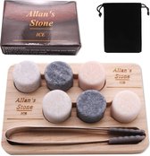 Allan's Whiskey Stones Set (6 stuks) - Inclusief Tang + Opbergplank + Satijnen Zakje - Luxe Cadeau Set Man Vrouw - Whiskey Stenen - Whiskey Rocks - Herbruikbare IJsblokjes - Cadeau voor hem