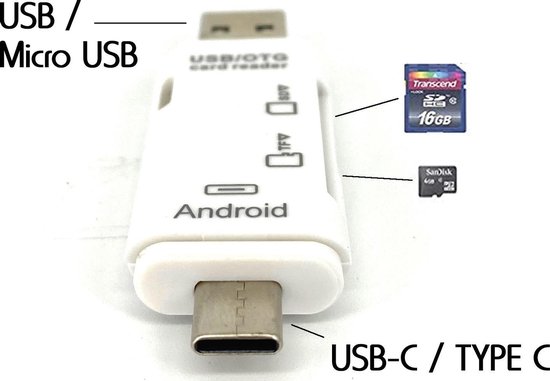 Bol Com Usb Usb C Micro Usb Cardreader Sd Kaart Micro Sd Kaart Wit Type C Cardreader