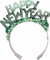 Haarband Happy New Year groen voor volwassenen - Diadeem hoofdband happy newyear