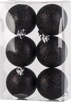 Kerstballenset - 6 stuks - Glitter zwart - Kunststof - ø 6cm