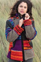 Pure Wool damesvest WJK-1307 mixed patch colours  XS