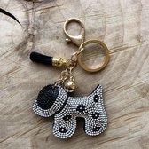 Hondje Van Zilverkleurige En Zwarte Strass Rhinestone Sleutelhanger 8 x 5,5 cm