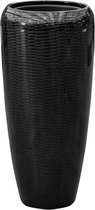 Vida vaas zwart 75cm hoog | Zwarte hoogglans vaas met snakeskin design | Hoge grote bloempot plantenbak vazen