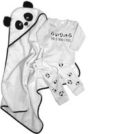 Babyset 3-delig-Kraamcadeau-Babypakje-Baby badcape met capuchon-Shirt met broekje panda print-Maat 74