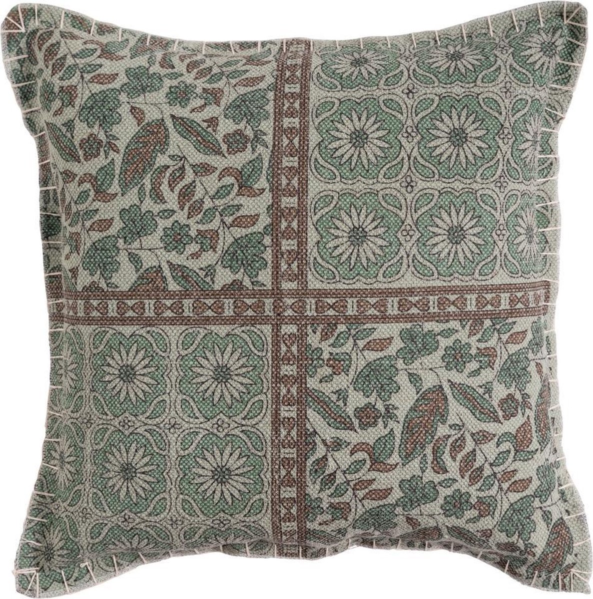 Linen & More Floral Button Stitching Mint Kussen | 60 X 60 | Sierkussen Voor Woonkamer Of Slaapkamer groen