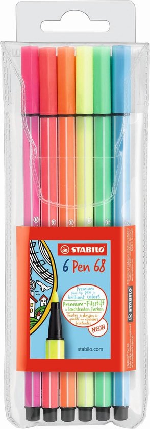 STABILO Pen 68 - Premium Viltstift - Etui Met 6 Neon Kleuren