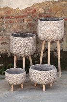 PTMD  juna grijs cement plantenbak op houten voet h